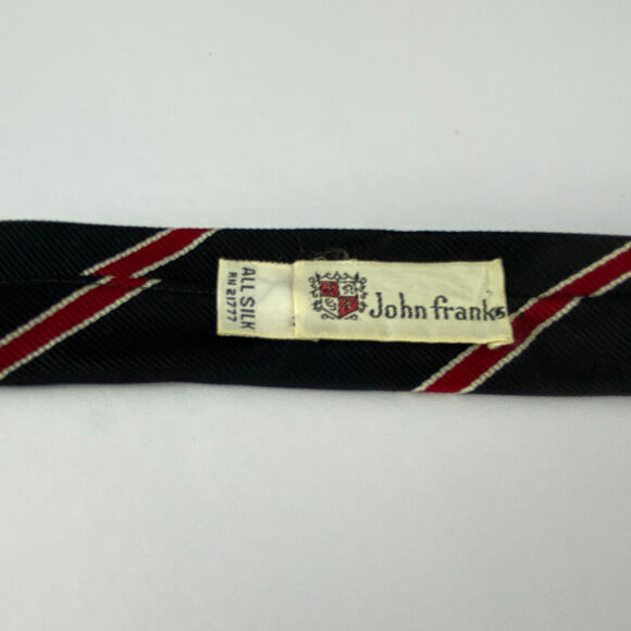 Vtg John Franks Slim Skinny Necktie 54" Short Striped Black Red White Schoolboy - Picture 3 of 5